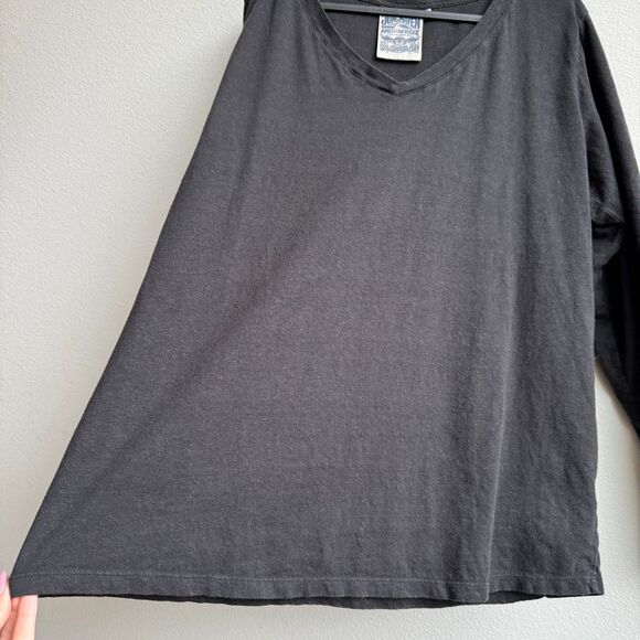 Jungmaven Finch Relaxed Washed Black Gray Hemp Long Sleeve V Neck Top Size XL - Picture 2 of 6